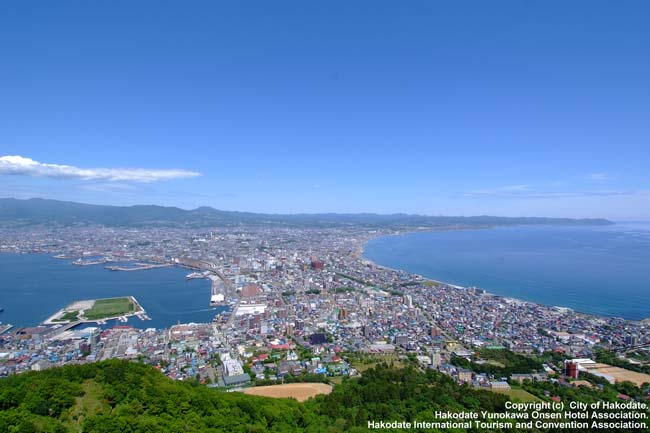 青い空と函館の街並みのイメージ