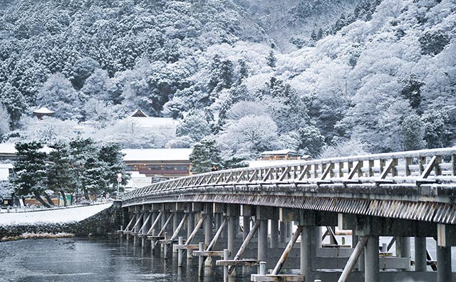 雪景色の渡月橋のイメージ