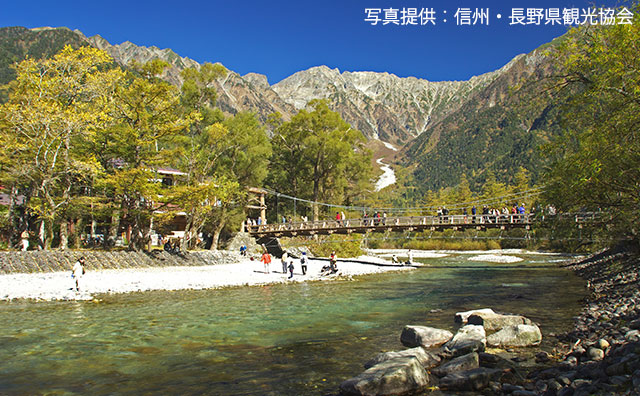 河童橋・上高地・梓川・穂高連峰の紅葉