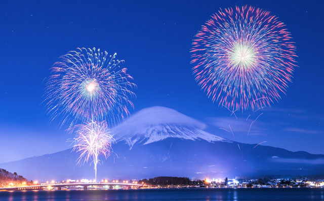 河口湖冬花火