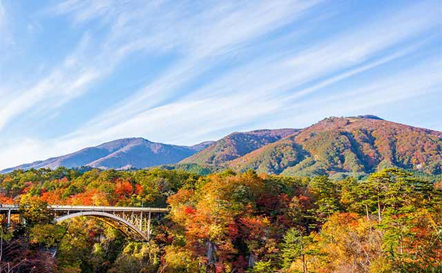 歩けば歩くほどいろいろな紅葉に出会える「鳴子峡」のイメージ