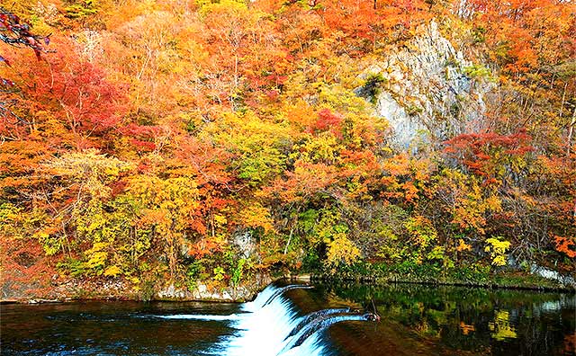 船から見上げる紅葉は迫力いっぱい！「猊鼻渓」のイメージ