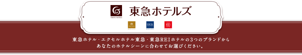 東急ホテルズ 東急ホテル・エクセルホテル東急・東急REIホテルの3つのブランドからあなたのホテルシーンに合わせてお選びください。